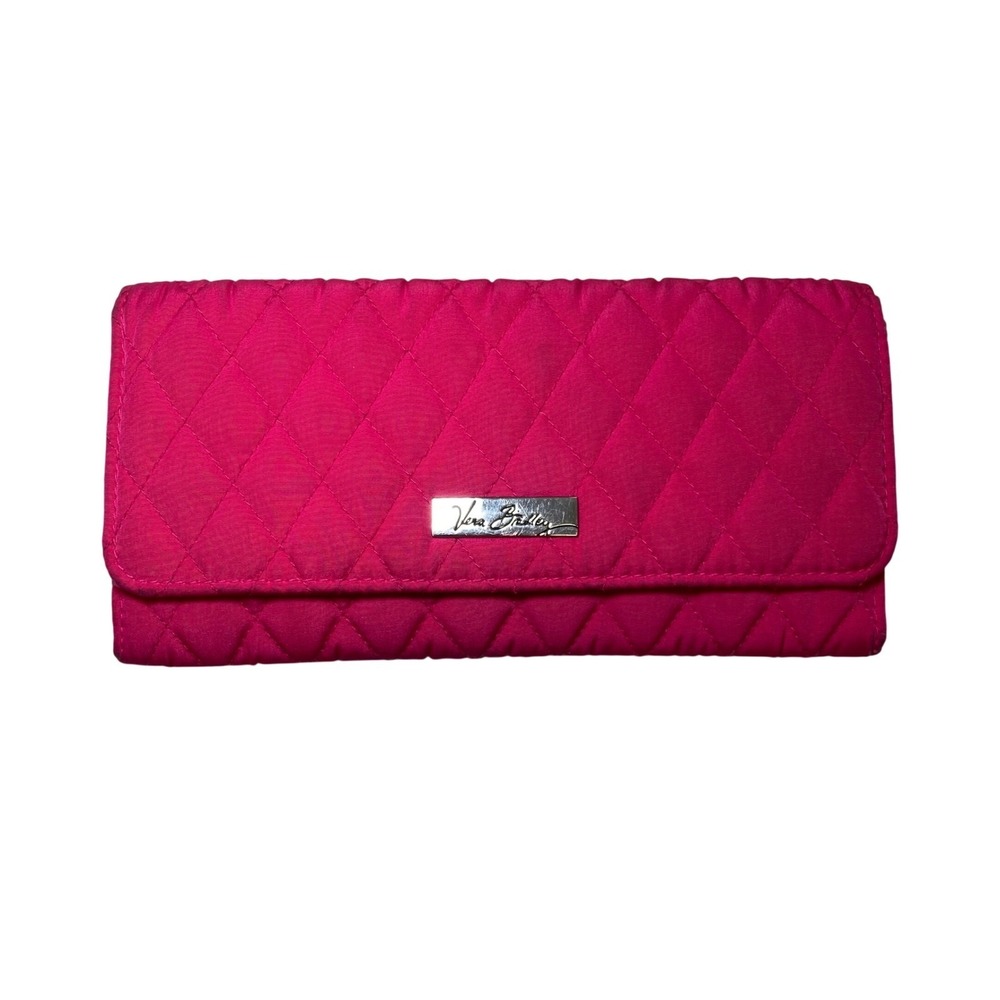 Vera Bradley Fuchsia Pink Quilted Microfiber Checkbook Wallet Clutch